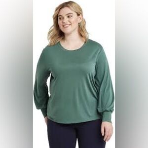 Ava & Viv Green Balloon Sleeve Top
